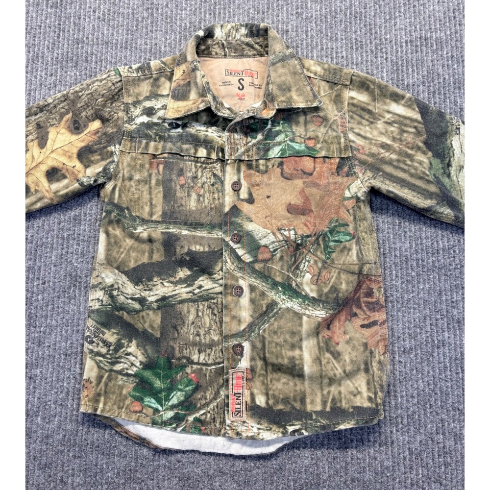 RedHead Silent-Hide Youth Jacket Mossy Oak Camo Button Front Shirt Size S
